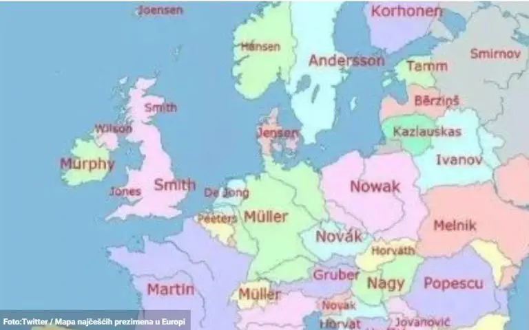 Karta prezimena u Evropi: Evo koje je najčešće u BiH