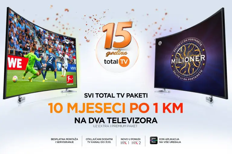 Svi TOTAL TV paketi 10 mjeseci po 1 KM