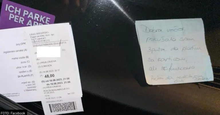 Žena u Makarskoj ostavila poruku na autu, ipak je dobila kaznu od 48 eura