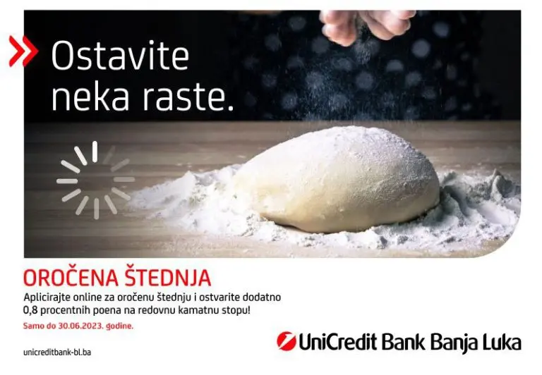 UniCredit Bank Banja Luka Akcijska ponuda kamatnih stopa na oročenu štednju produžena do kraja juna