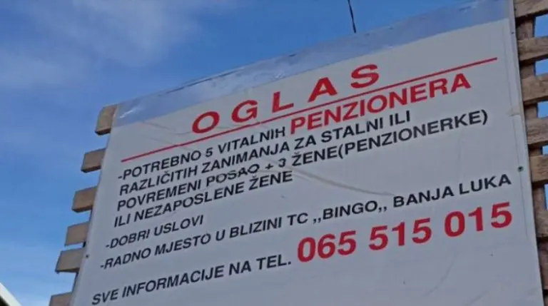 Oglas u Banjaluci: “Potrebno 5 vitalnih penzionera”