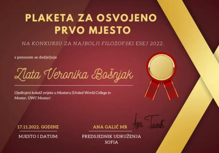 MEĐUNARODNI DAN FILOZOFIJE 2022:  Zlata Veronika Bošnjak napisala najbolji filozofski esej