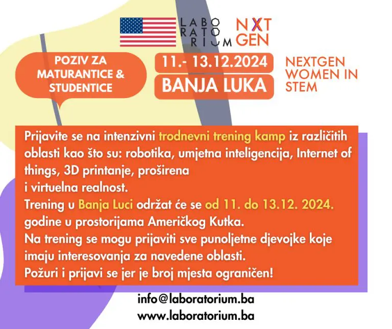 NextGen Women in STEM: Poziv za punoljetne učenice srednjih škola i studentice – Banja Luka