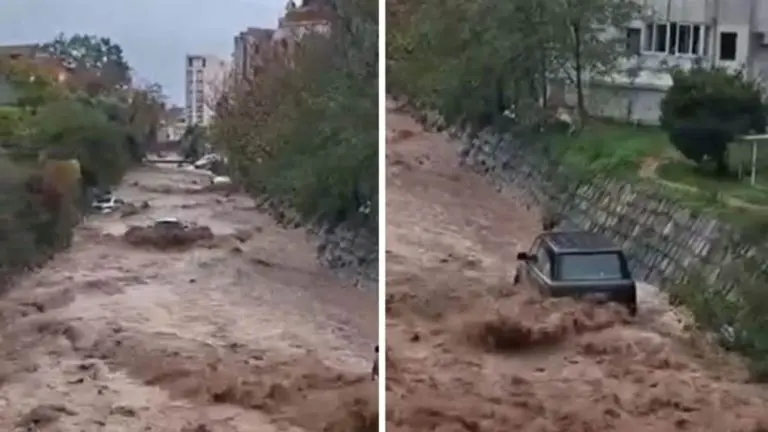 Nevrijeme pogodilo Budvu: Rijeka se izlila, ulice pretvorene u bujice, vozila plutaju, saobraćaj u kolapsu