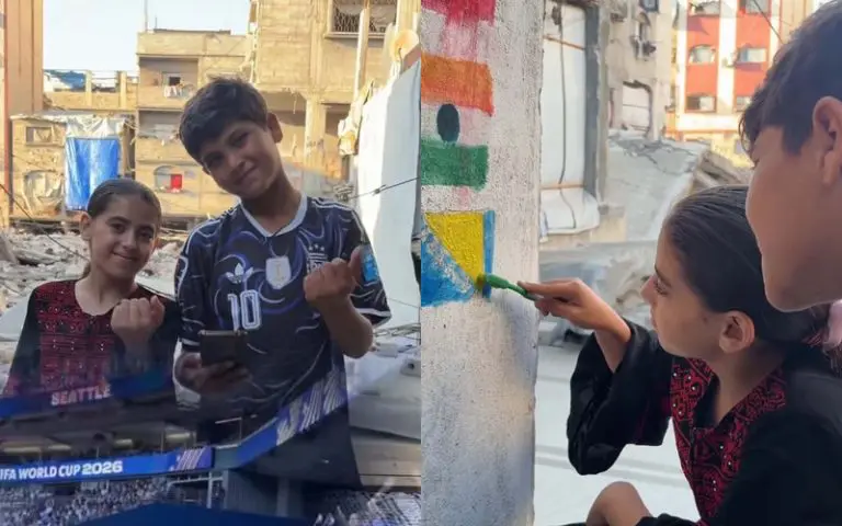Djeca iz Palestine čula skandiranje bh. navijača pa na ruševinama nacrtala zastavu BiH: “Viva Bosnia”